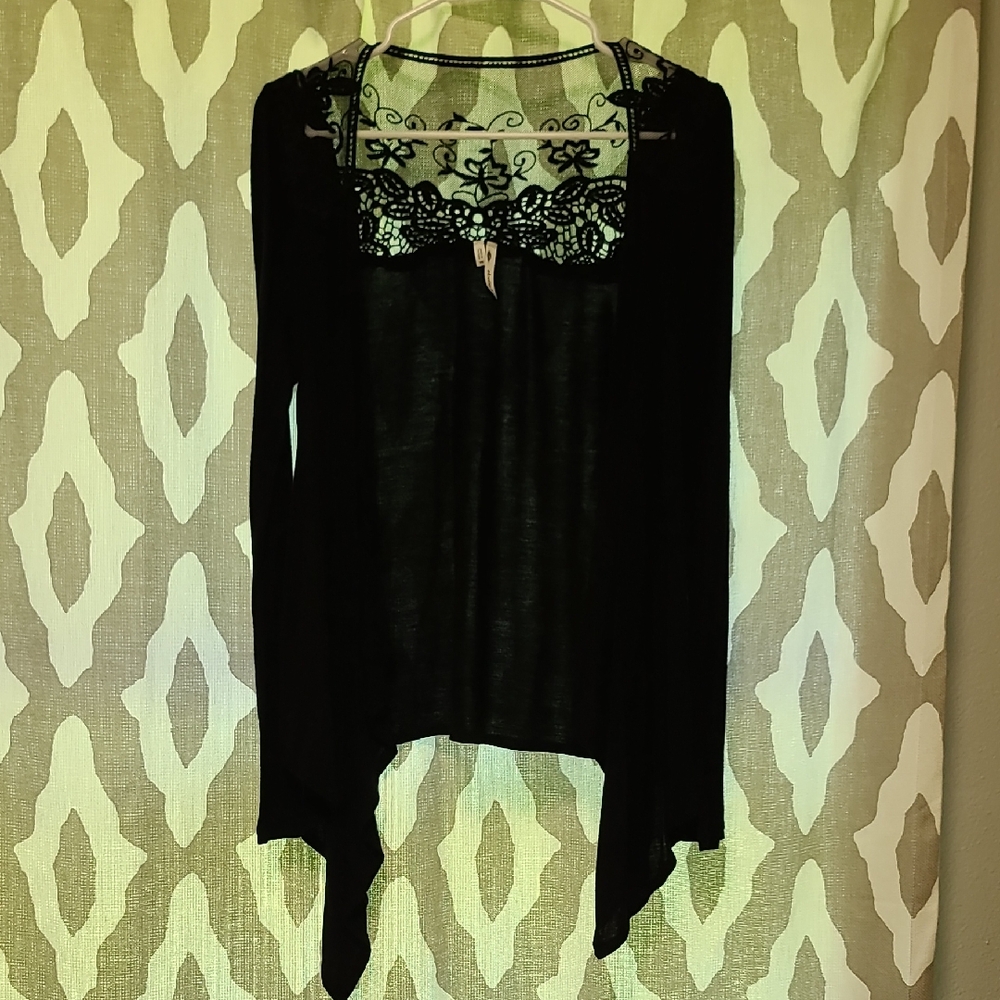 Studio Y Black Lace Detail Cardigan